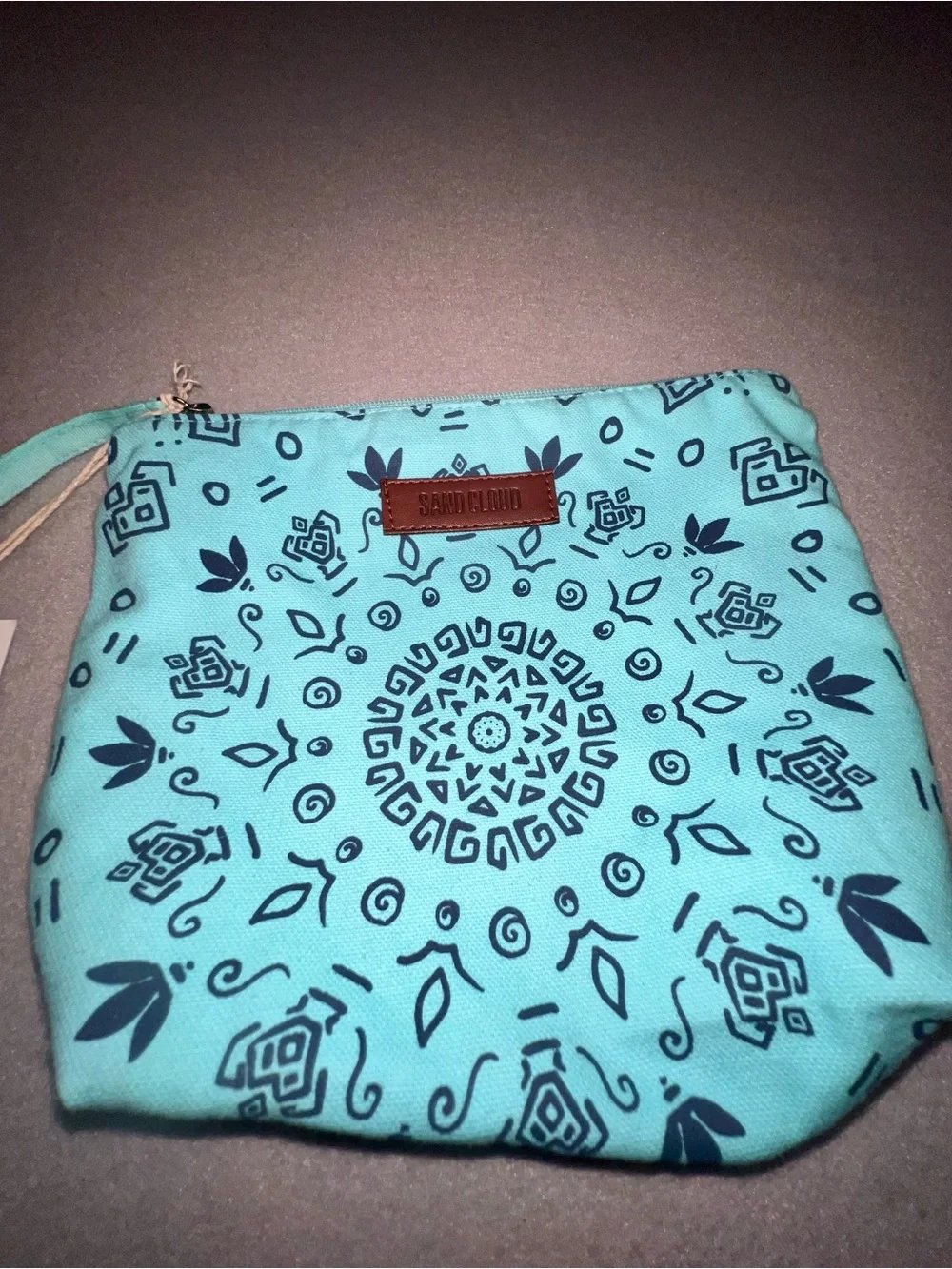 Sand Cloud Mandala Zipper Pouch Seaglass Blue Organic Cotton Canvas New With Tag